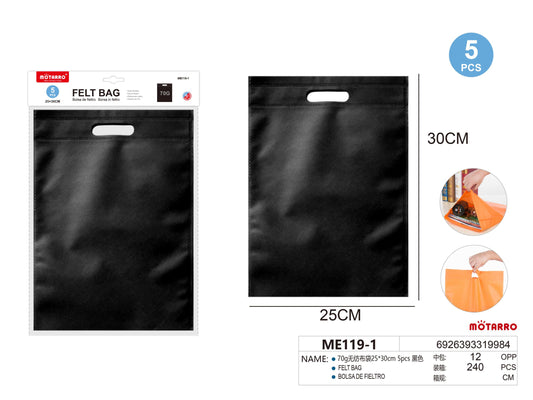 BOLSA DE FIELTRO NEGRA 30X25CM 5PCS