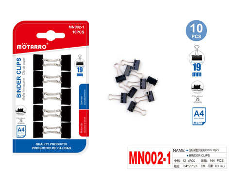 CLIPS DE PAPEL NEGRO 19MM 10PCS