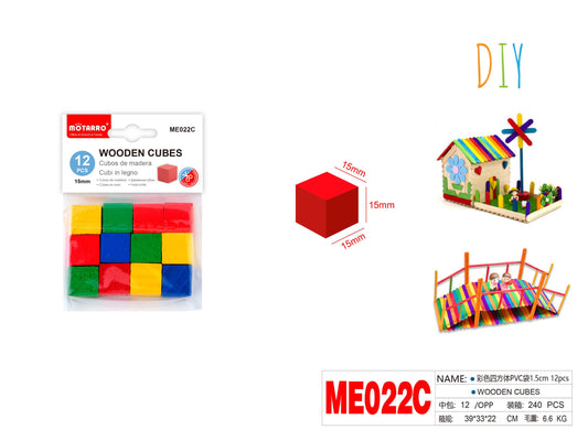 CUBOS DE MADERA 1.5CM 12PCS COLOR