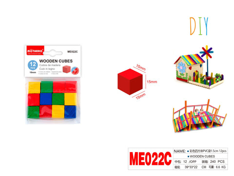 CUBOS DE MADERA 1.5CM 12PCS COLOR