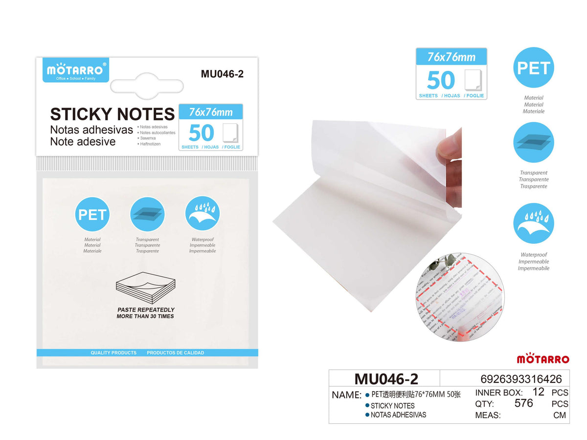 NOTA ADHESIVAS TRANSPARENTE 76*76MM 50H