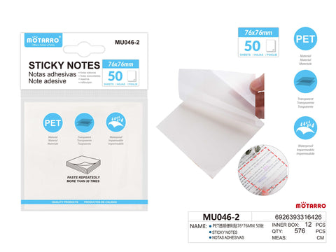 NOTA ADHESIVAS TRANSPARENTE 76*76MM 50H