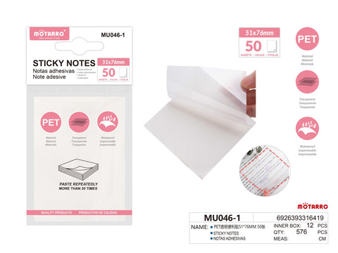 NOTA ADHESIVAS TRANSPARENTE 51*76MM 50H