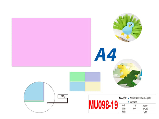PACK 50 CARTULINAS 230G A4 MULTICOLOR