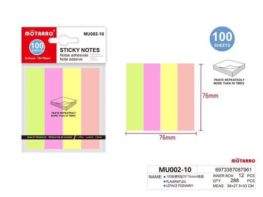 NOTAS ADHESIVA 76*76mm 100H 4 TIRAS