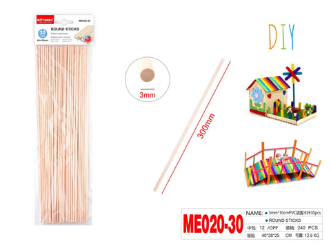PALOS DE MADERA REDONDO 3MM*30CM 30PCS