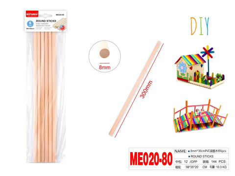 PALOS DE MADERA REDONDO 8MM*30CM 6PCS