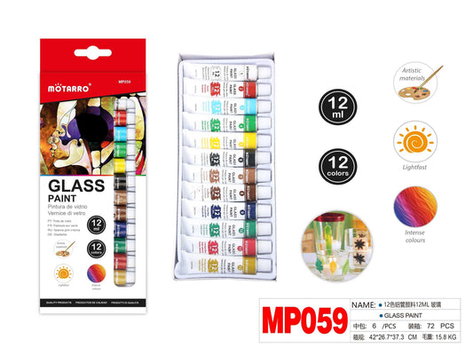 PINTURA DE VIDRIO 12 COLORES 12ML