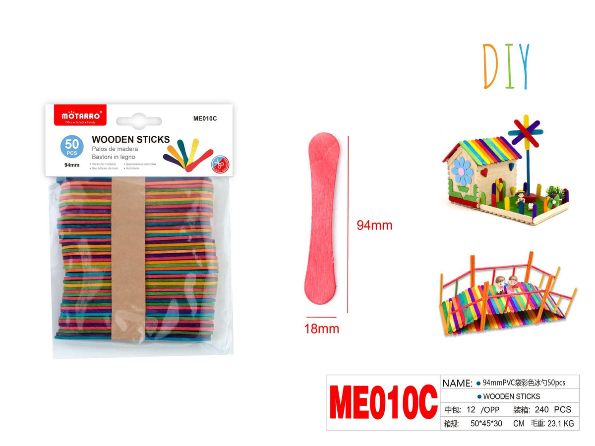 PALOS DE MADERA 94mm 50PCS COLOR