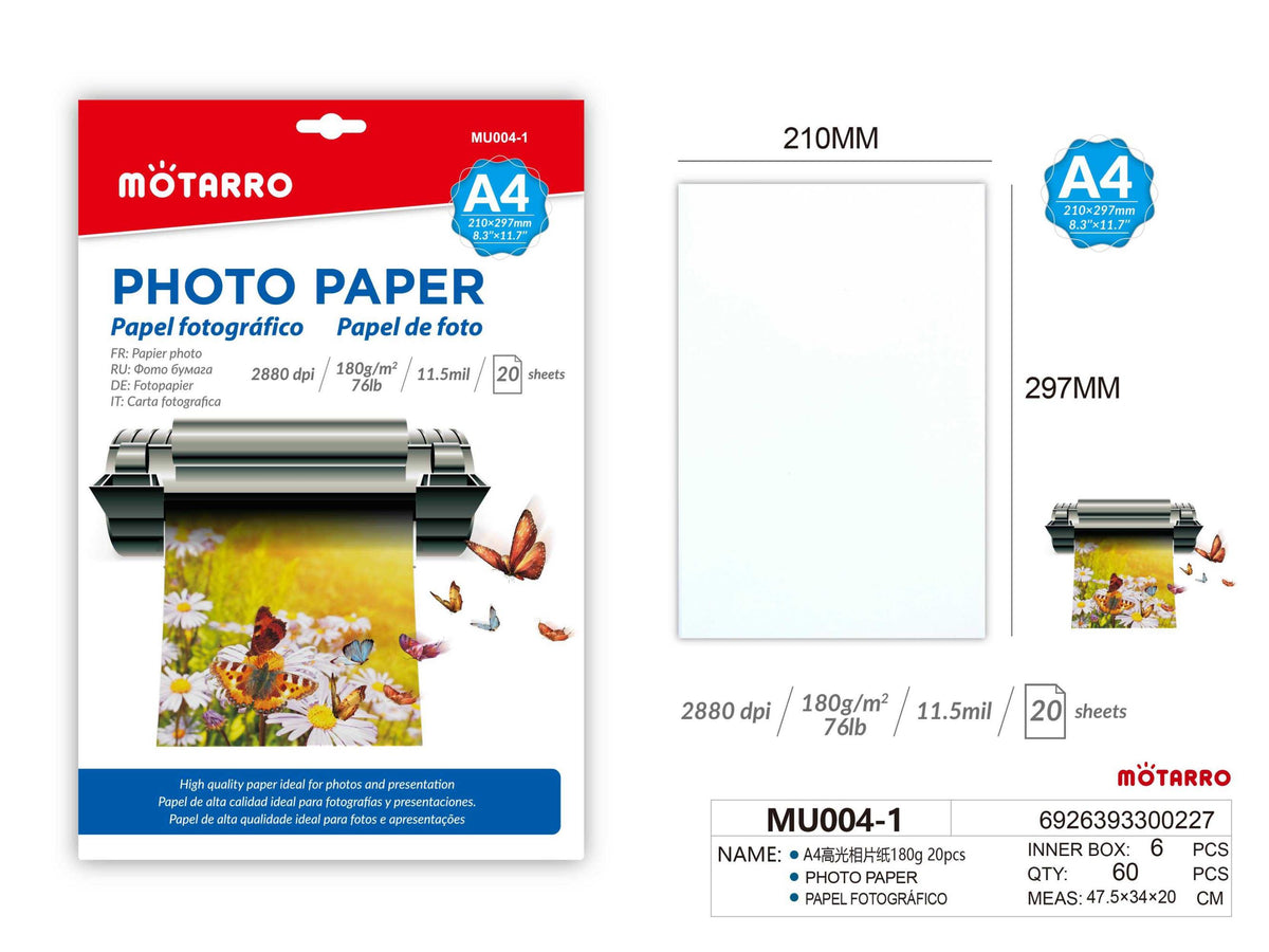 PAPEL PARA FOTOS A4 180G 20PCS