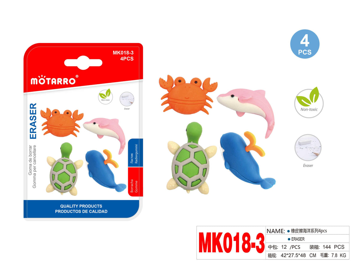 GOMAS DE BORRAR ANIMALES AGUA 4PCS