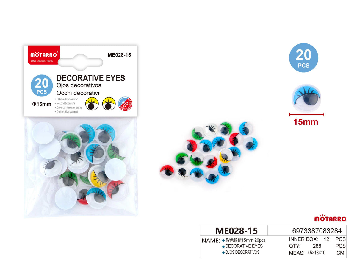 OJOS DECORATIVOS 15MM 20PCS COLOR