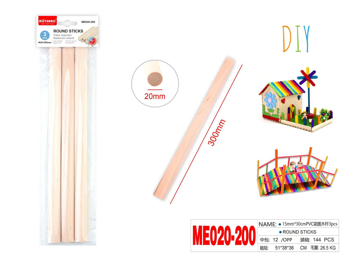 PALOS DE MADERA REDONDO 20MM*30CM 3PCS