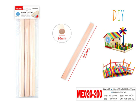 PALOS DE MADERA REDONDO 20MM*30CM 3PCS