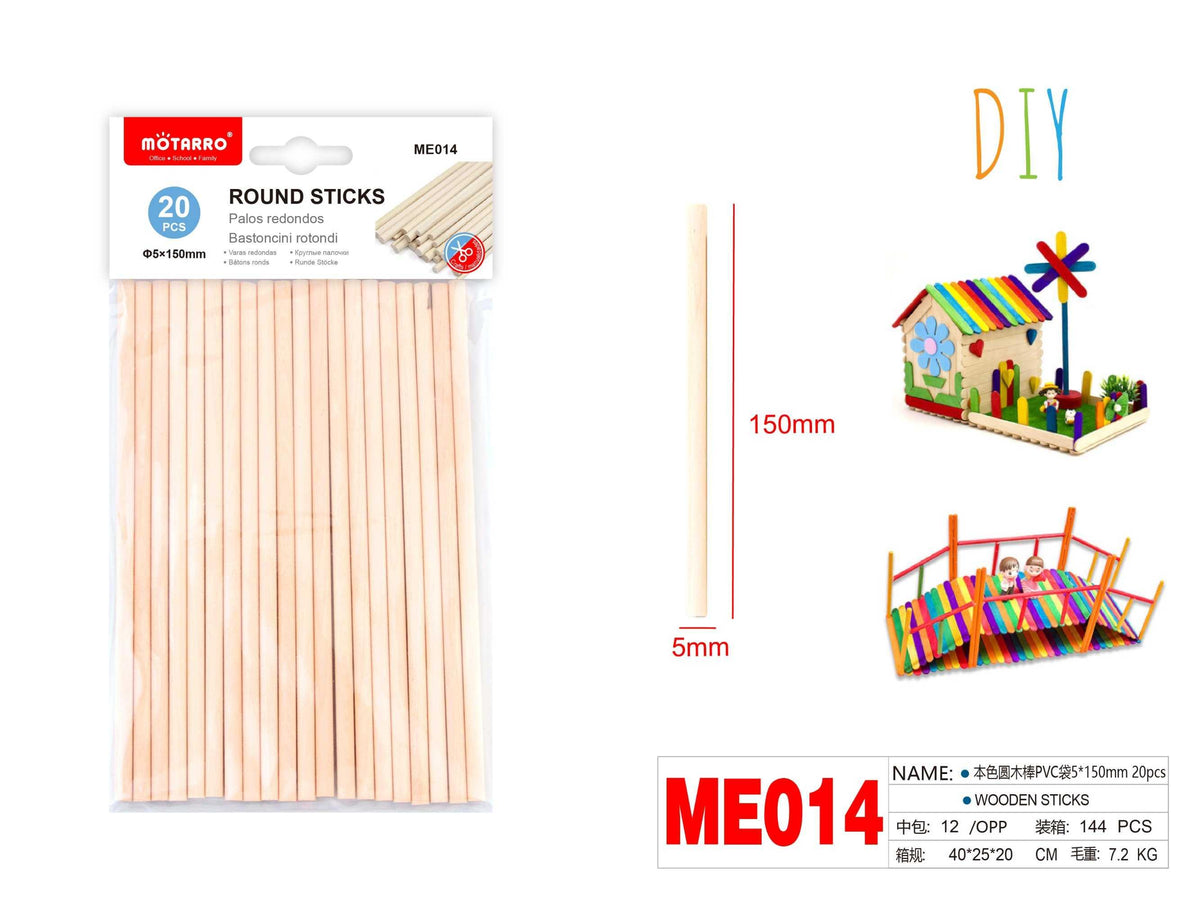 PALOS REDONDOS DE MADERA 150X5MM 20PCS