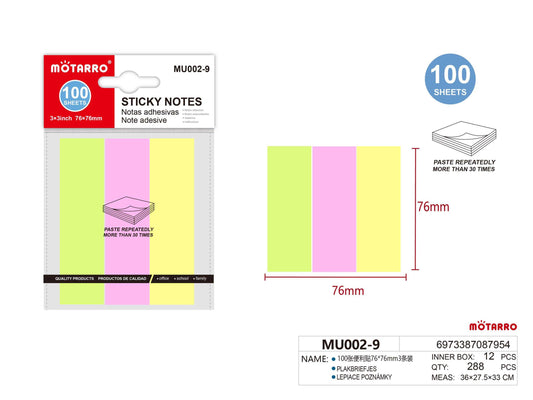 NOTAS ADHESIVA 76*76mm 100H 3 TIRAS