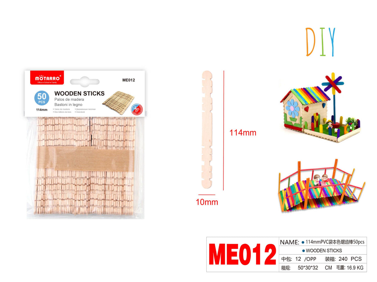 PALOS DE MADERA 114mm 50PCS CON DIENTE