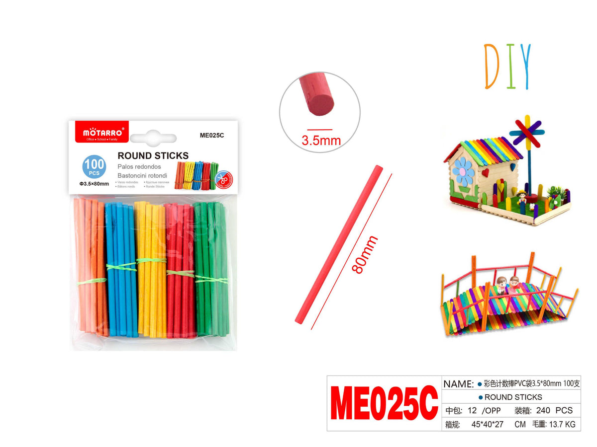 PALITOS DE MADERA REDONDO 3.5*80MM 100PCS C