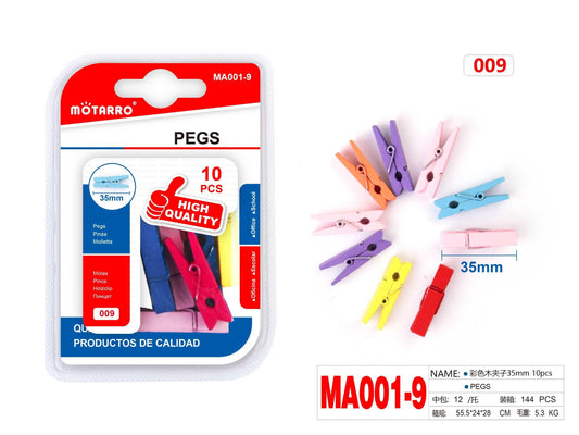 PINZA MADERA COLORES 35mm 10pcs