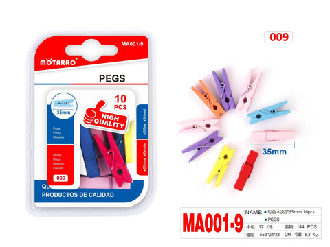 PINZA MADERA COLORES 35mm 10pcs