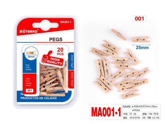 PINZAS DE MADERA 25mm 20pcs