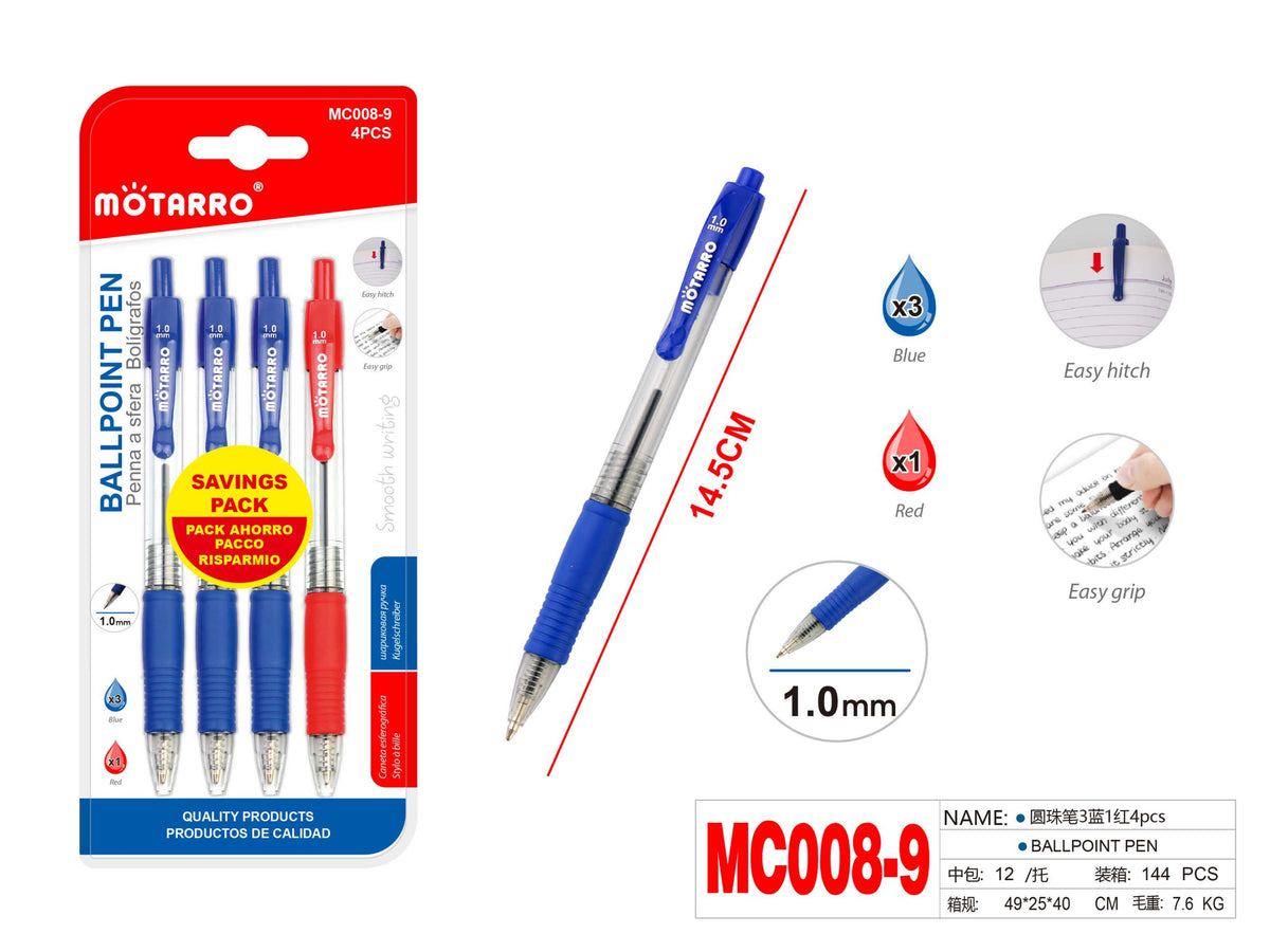 BOLIGRAFOS AZUL Y ROJO 4PCS 1.0MM