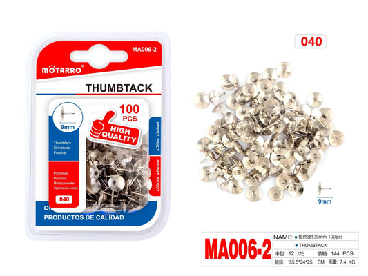 CHINCHETAS PLATEADO 9MM 100PCS