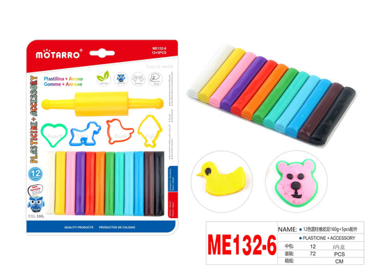 PLASTILINA CON MOLDE 12 COLORES + 5PCS 160