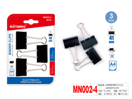 CLIPS DE PAPEL NEGRO 41MM 3PCS