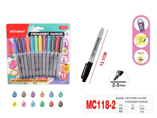 ROTULADOR PERMANENTES DE COLORES 12PCS 2-3