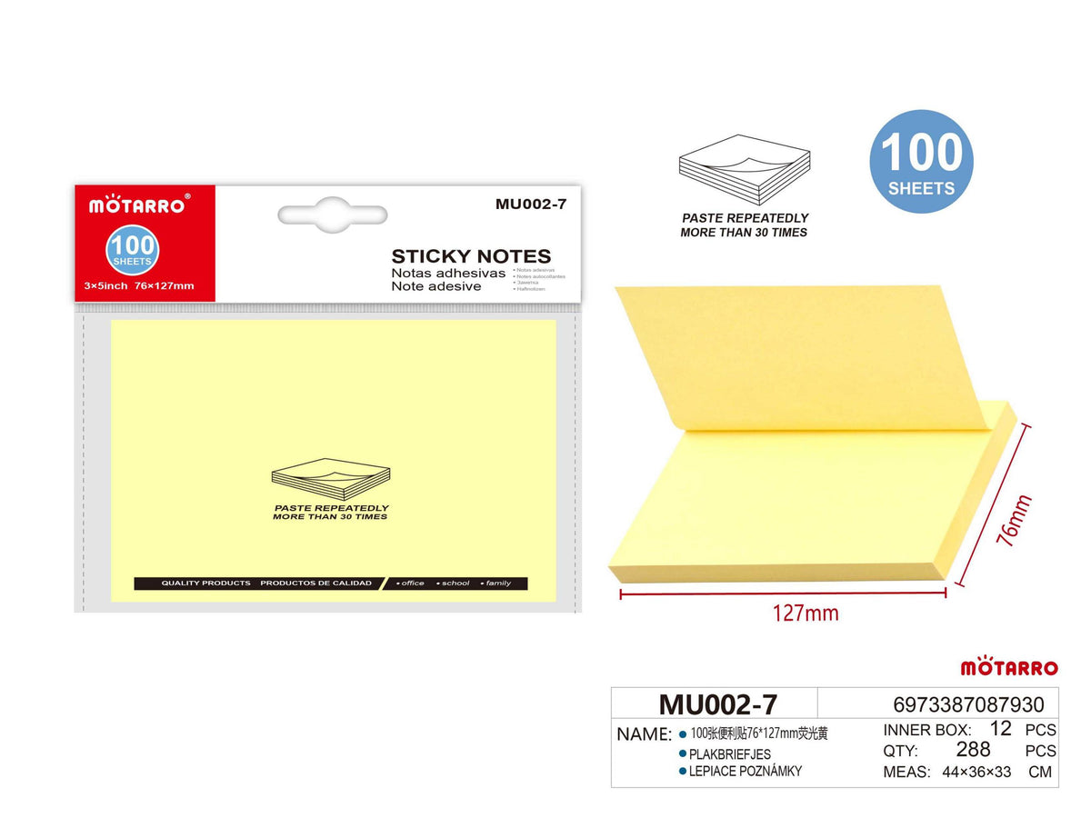 TACO DE NOTAS ADHESIVOS 76*127mm 100H