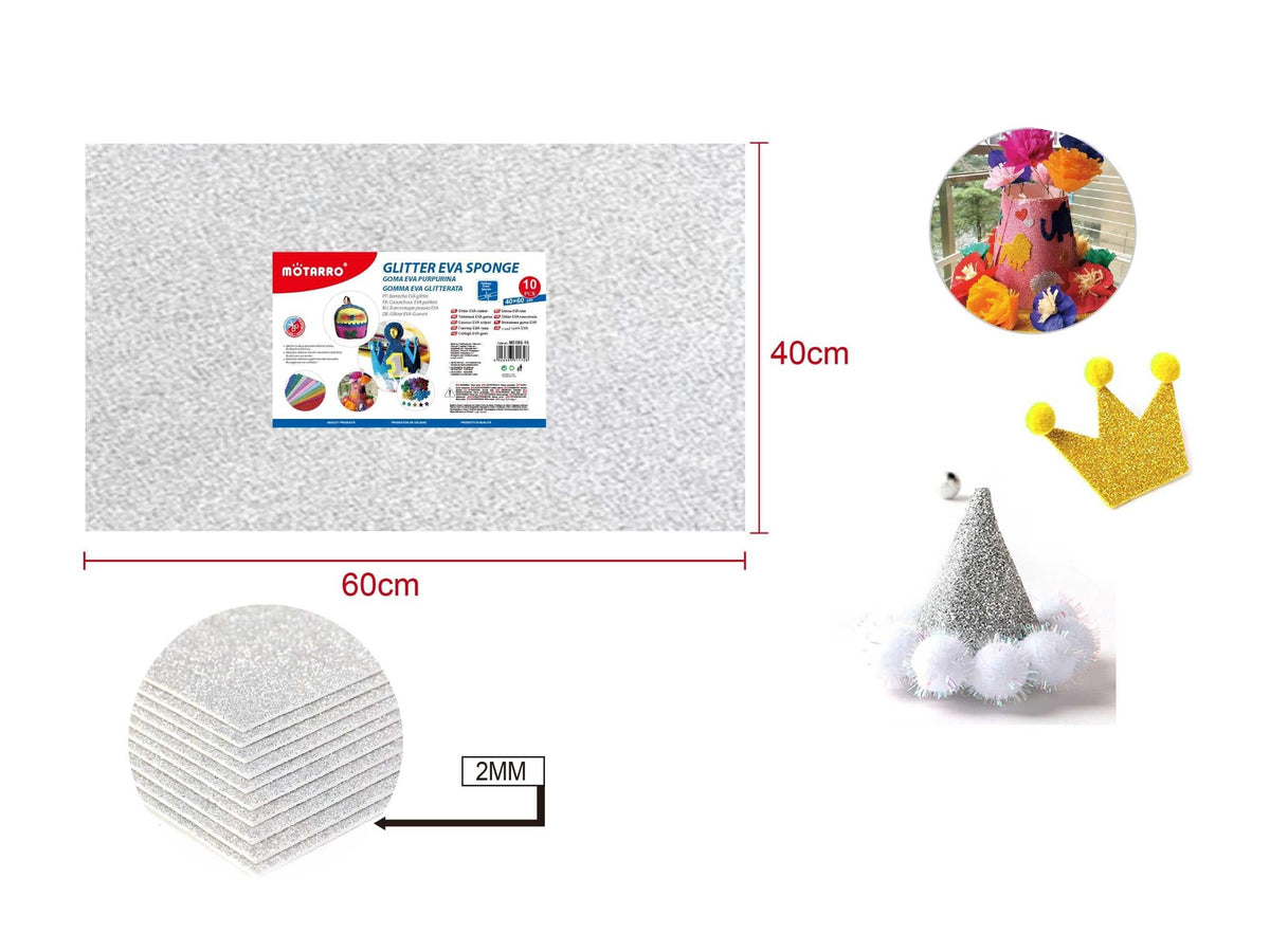 GOMA EVA CON PURPURINA 40*60CM 2MM PLATA