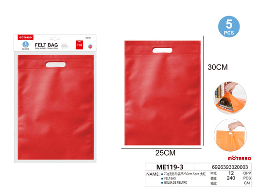 BOLSA DE FIELTRO ROJA 30X25CM 5PCS