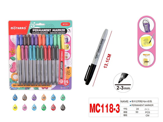 ROTULADOR PERMANENTES DE COLORES 24PCS 2-3