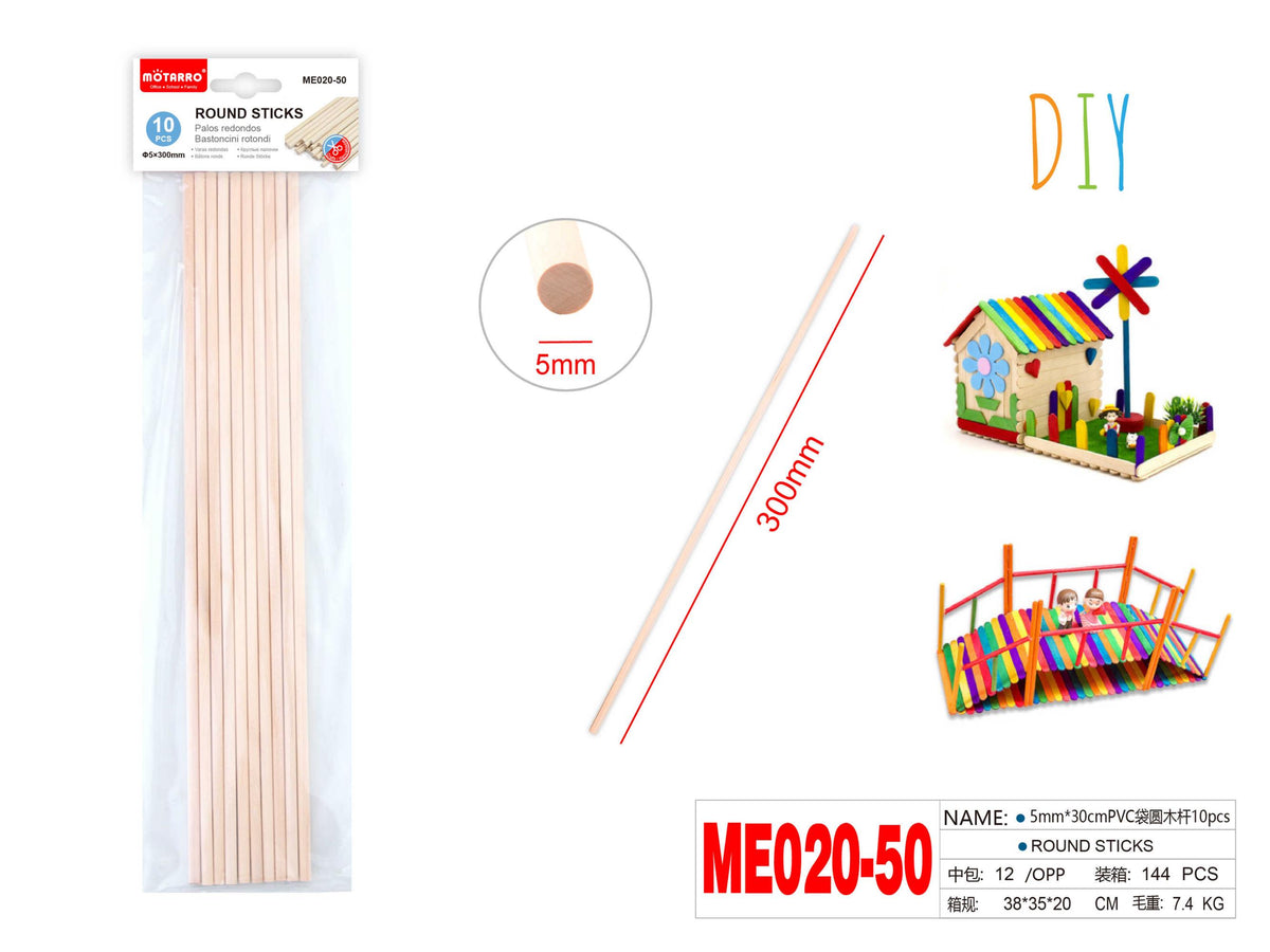 PALOS MADERA REDONDO 300X5MM 10PCS
