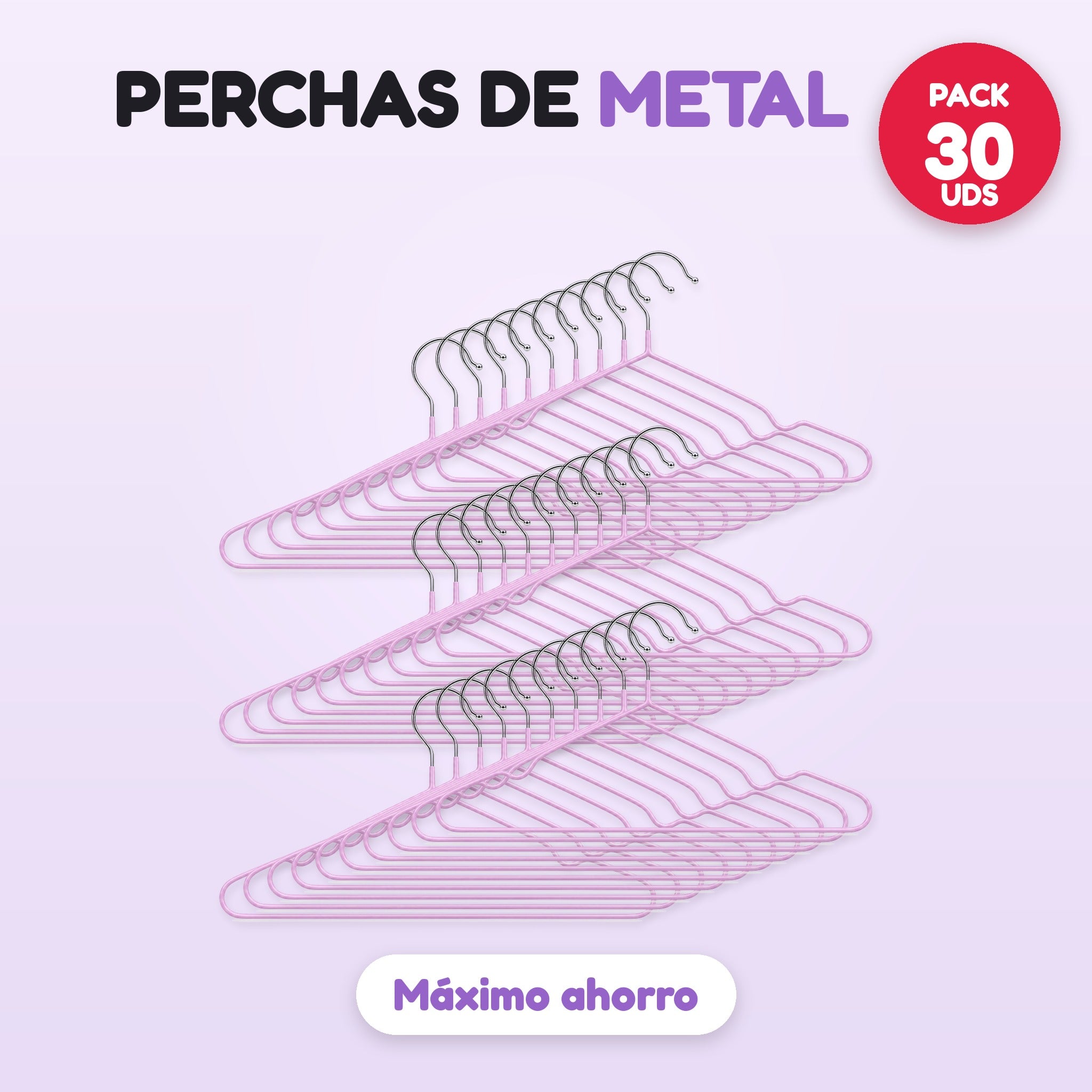 Pack 30 perchas de metal lila