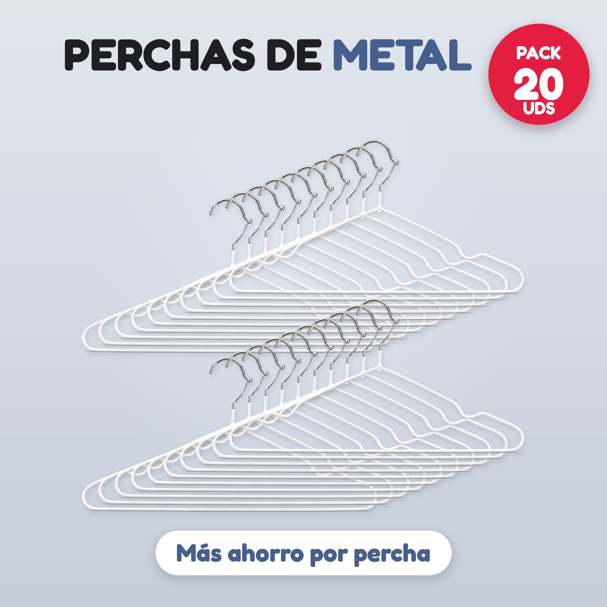 Pack 20 perchas de metal blanco