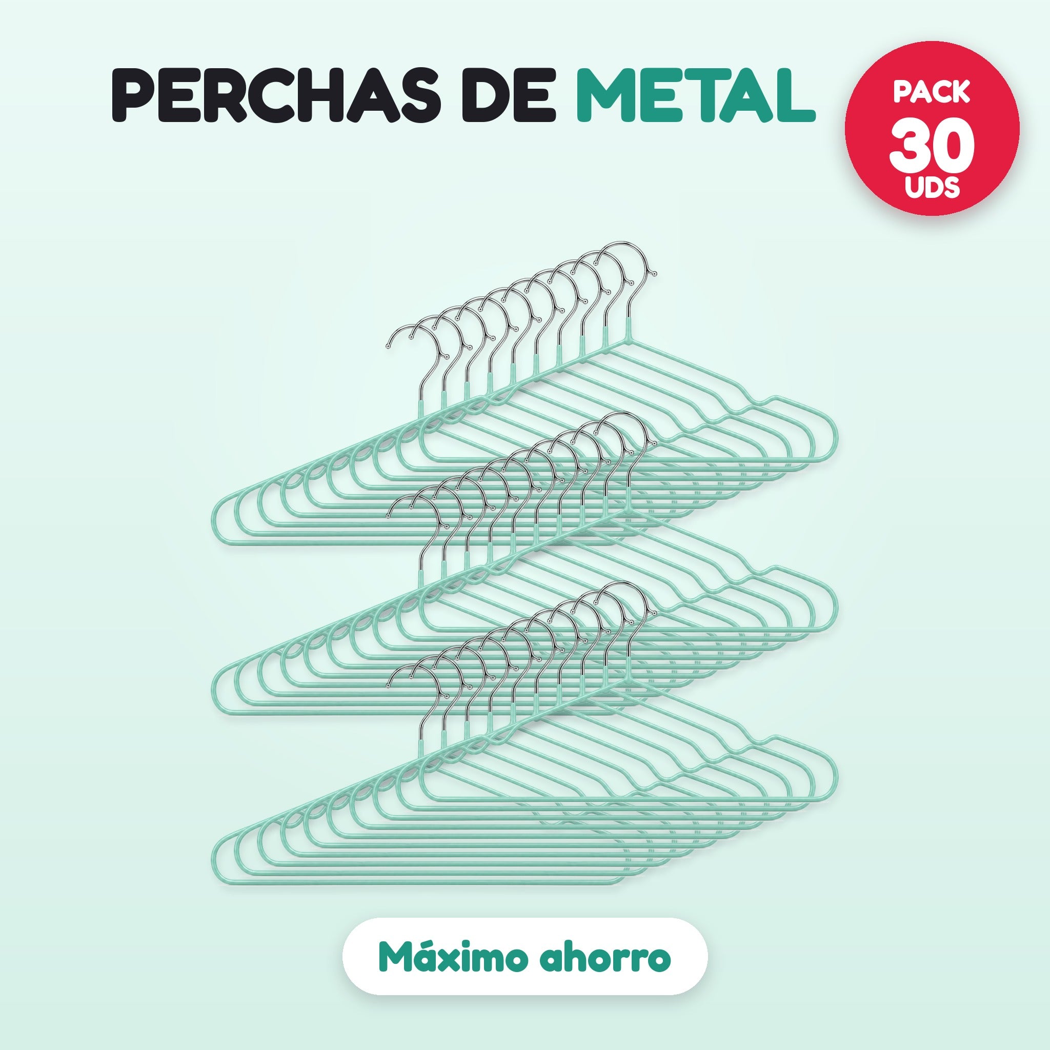 Pack 30 perchas de metal turquesa