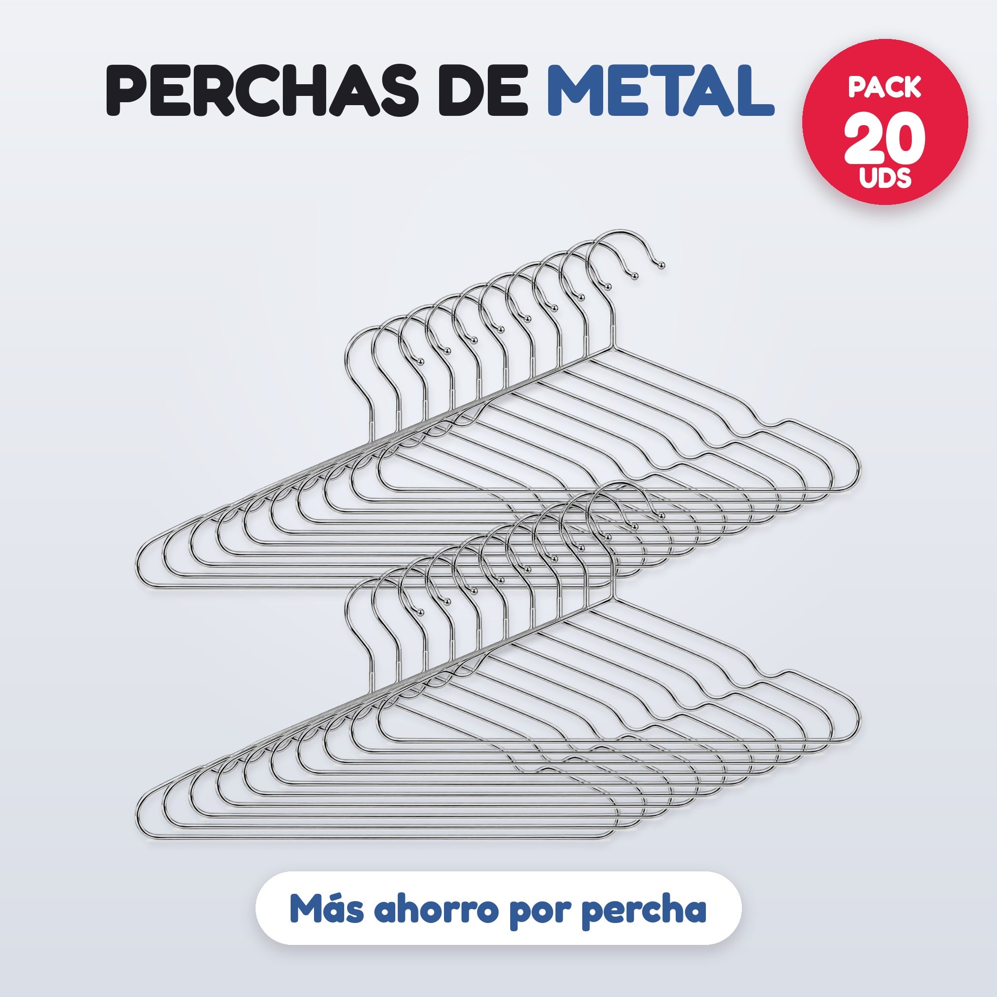 Pack 20 perchas de metal cromado