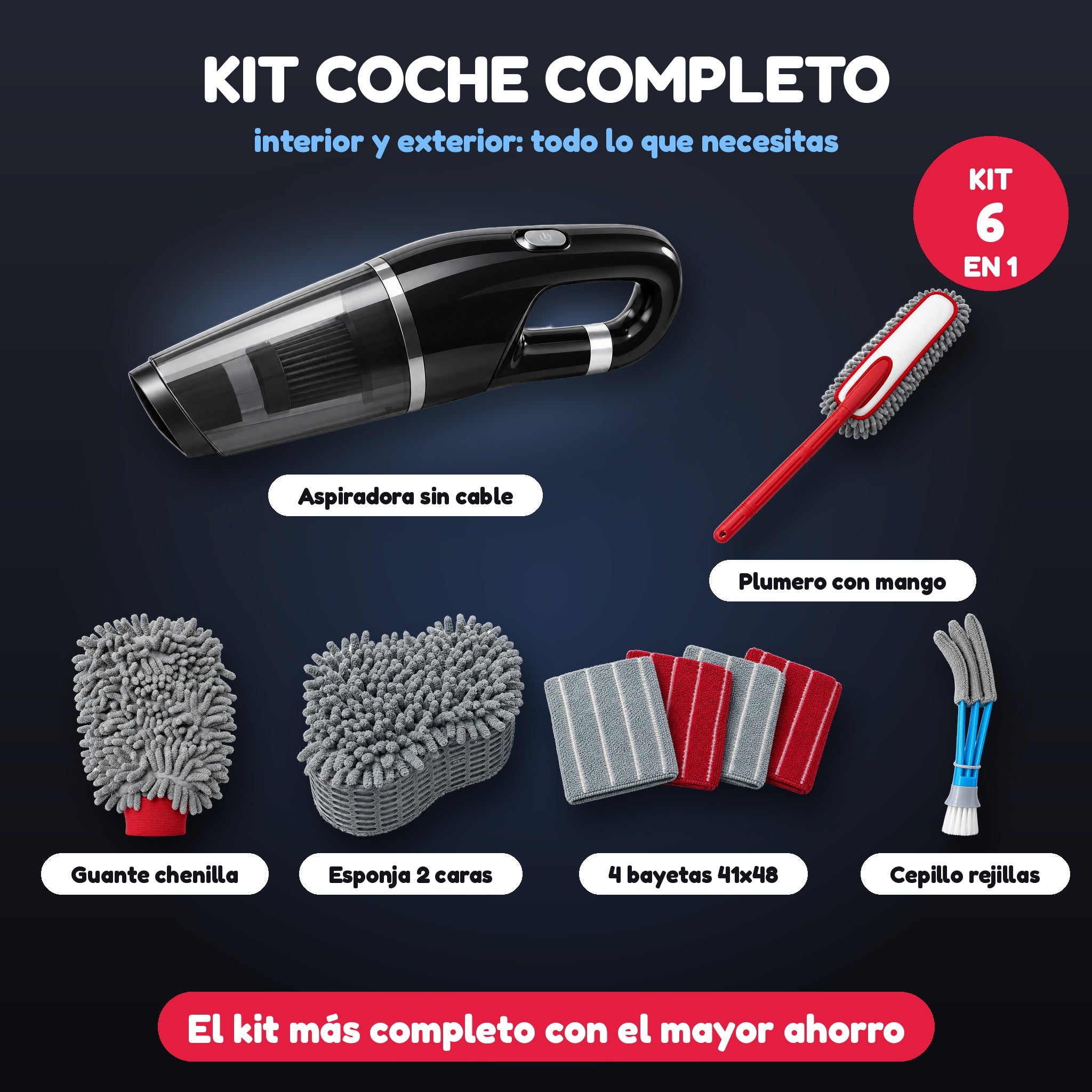 Kit limpieza coche completo 6 en 1