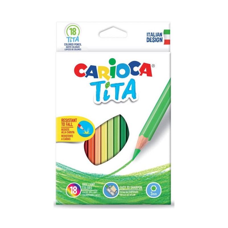 Carioca Tita Pack de 18 Lapices de Resina - Cuerpo Hexagonal - Colores Brillantes y Lavables