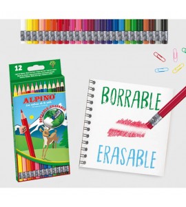 Lapices de colores alpino borrable con goma caja de 12 colores surtidos